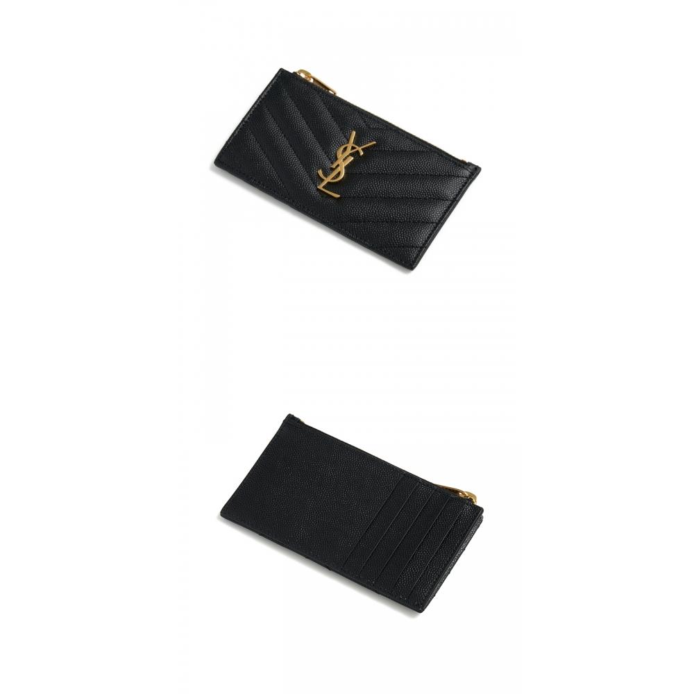 Saint Laurent Card Wallet Cassandra Monogram Matelass  Gold Zipper 607915 Bow01