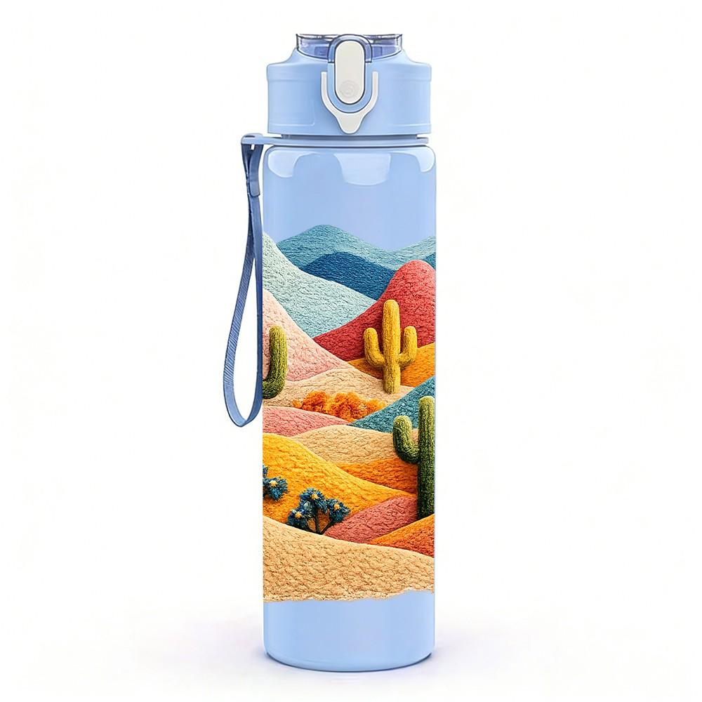 1PC Desert Cactus Mountain Southwest Print 750ml Color Plastic Sports Water Bottle Leakproof Flip Straw Lid Suitable for Sports Office Home Use