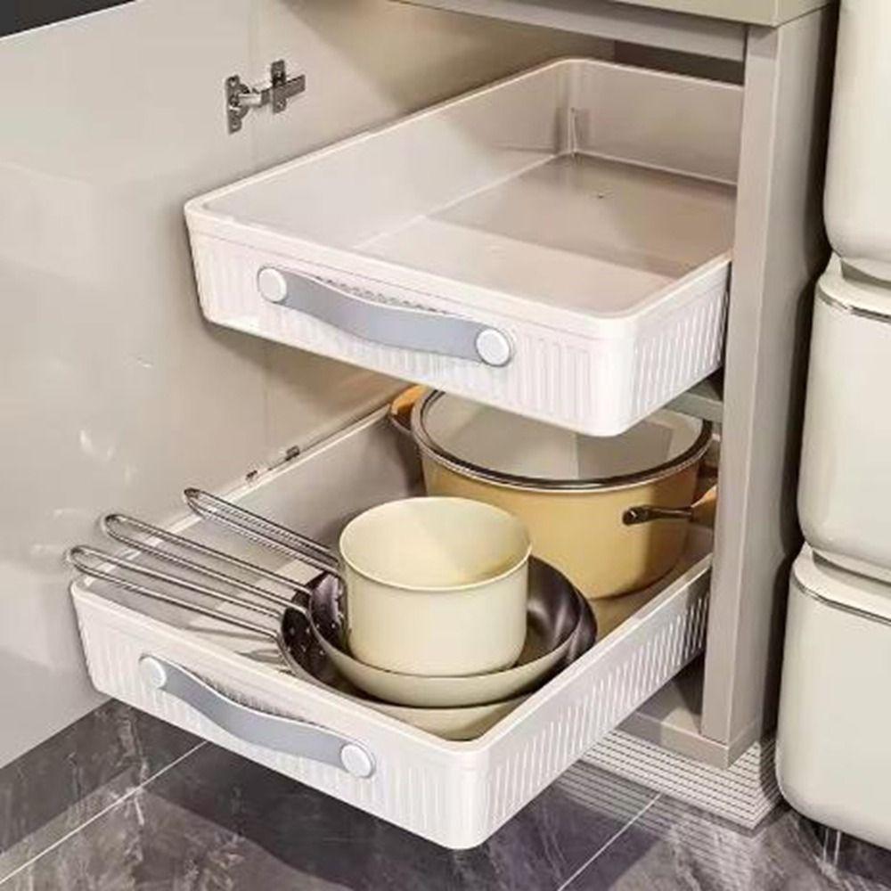 Large Capacity Kitchen Drawer Storage Rack Plastic Pull-out Cabinet Organizer Under Sink