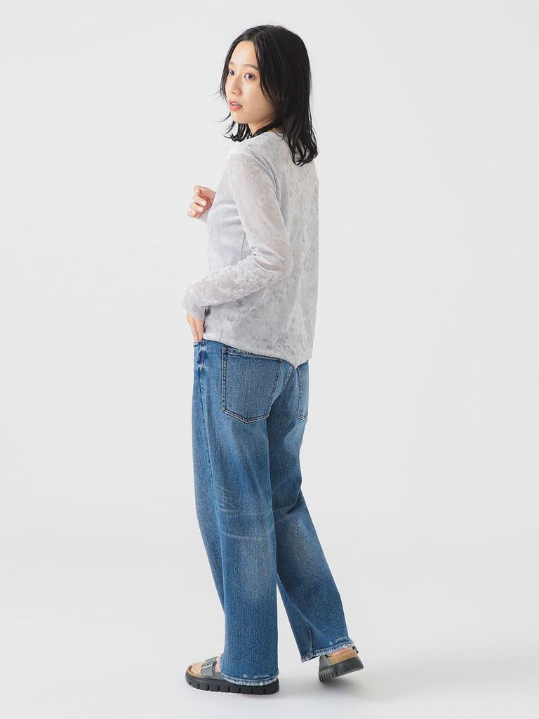 B:MING LIFE STORE by BEAMS Women's Long Sleeve Sheer Velvet T-Shirt, ICE_GREY, One Size