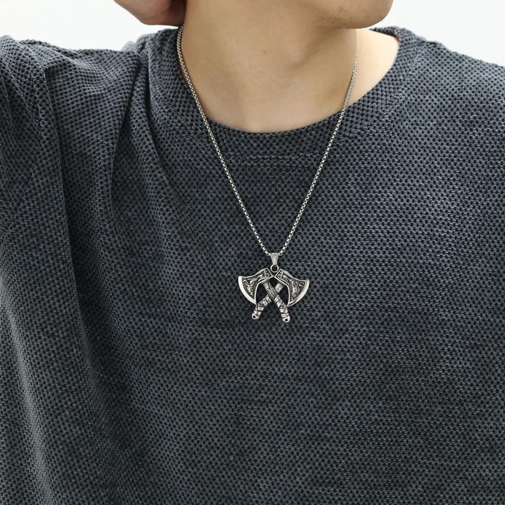 Opk Jewelry Nordic Retro Viking Titanium Steel Tomahawk Pendant Personalized Men'S Hip-Hop Style Necklace