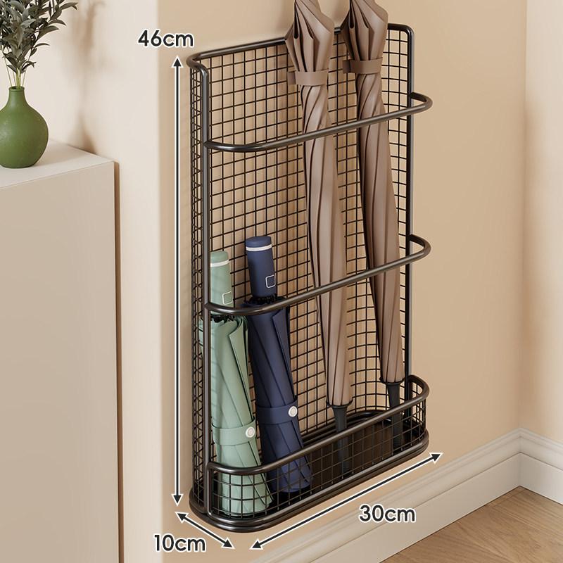 Wall Mounted Umbrella Holder Metal Mesh Storage Rack with Drip Tray & Installation Kit for Home Entryway
