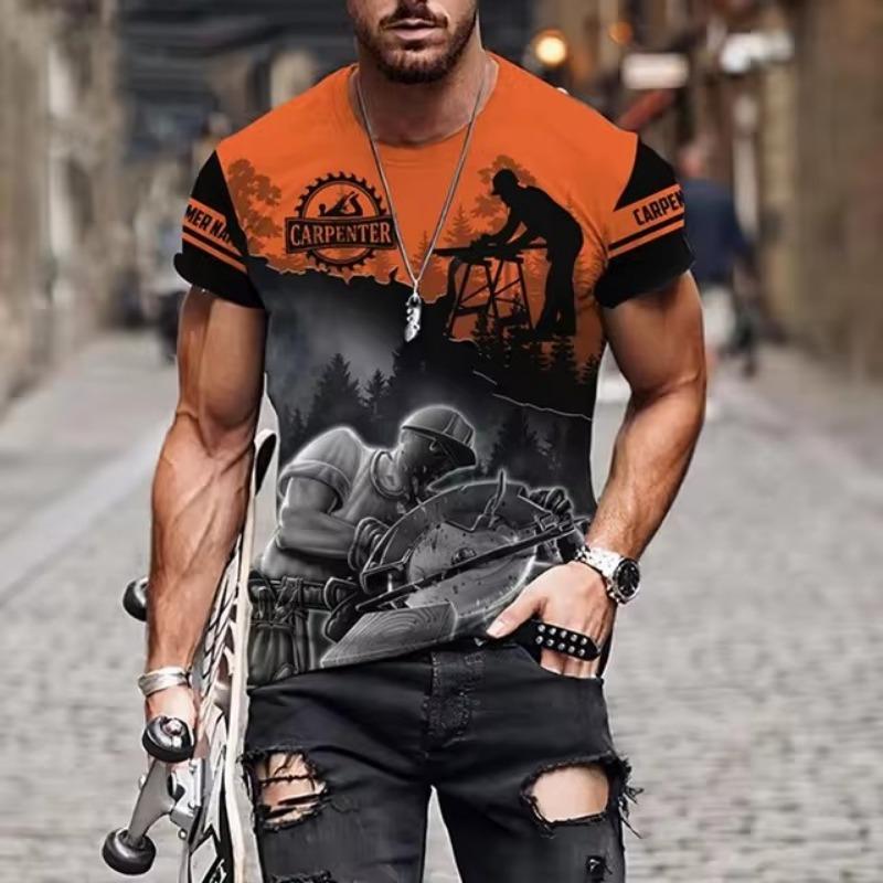 Carpenter Printed Men's 3D T-shirt Personalized Uniform Top Summer Casual Short Sleeved Sportswear