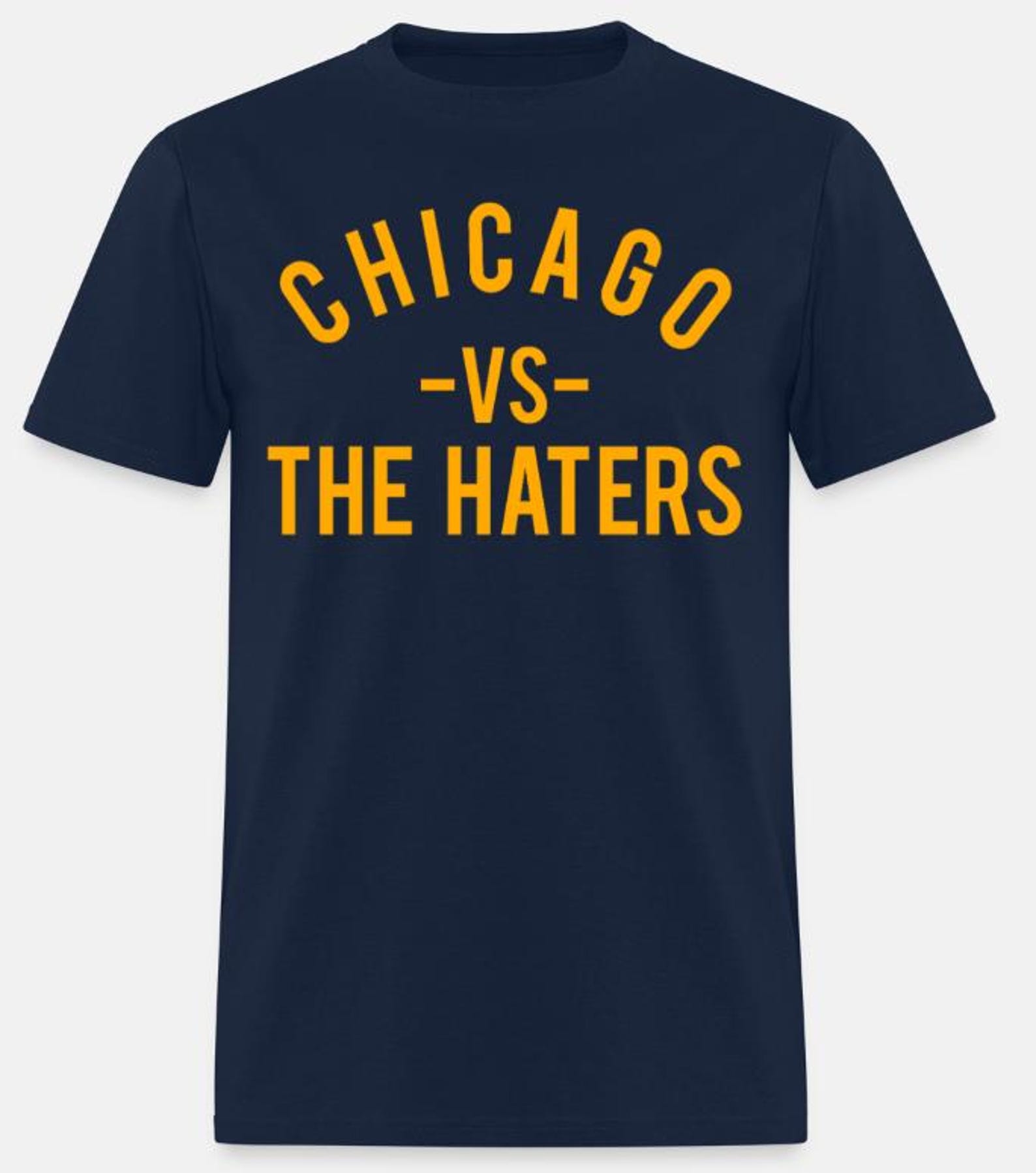 Chicago vs. the Haters T-Shirt Design - Navy Blue Shirt with Orange Print 4XL