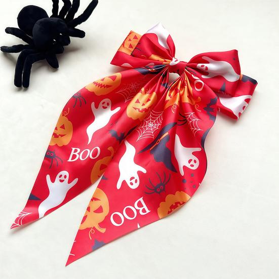 Halloween Decorative Clip Silky Satin Hair Bows for Women, Big Ribbon Bow Clips Girls, Hairstyle Accessory Oversized Long Tail Barrettes,