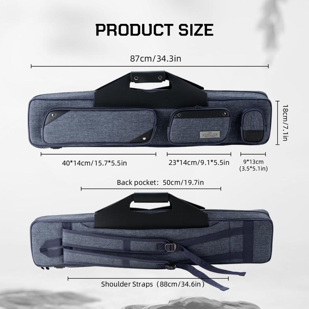 KONLLEN Pool Cue 3x4 Inch Oxford Pool Stick Holds 3 Butts and 4 Billiards Large Capacity Carrying Case with Pool Cue Upgraded Case One Size Case,
