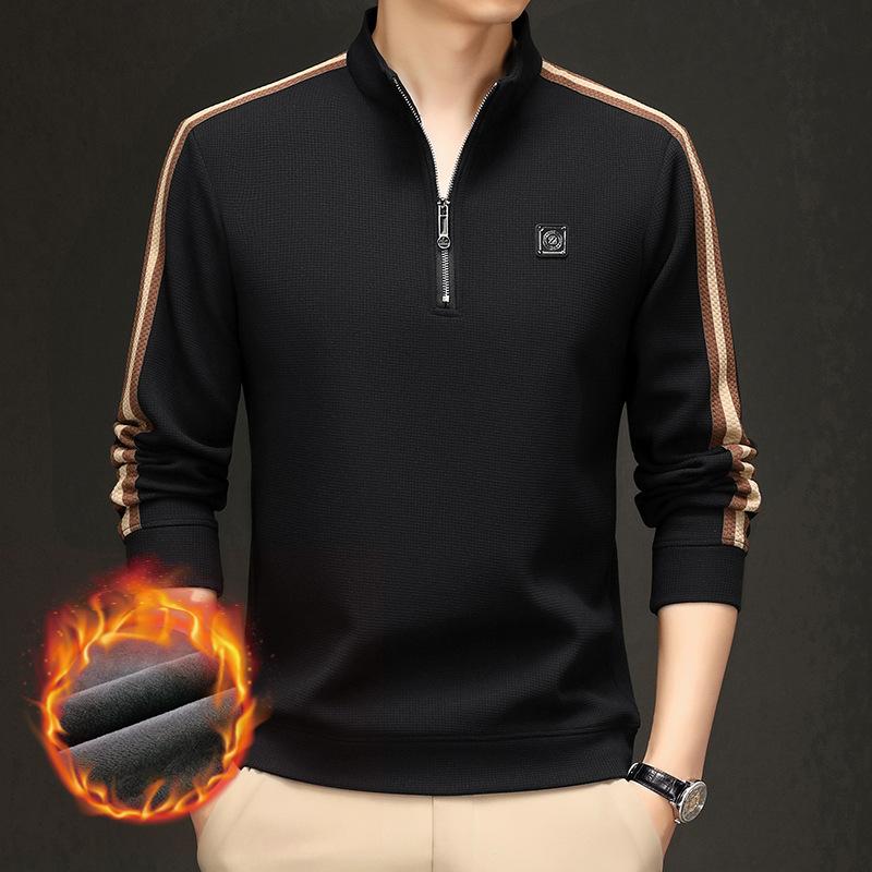 

Fleece Thickened Men s Sweater Semi-Zipper Winter Casual Pullover Bottom Shirt M