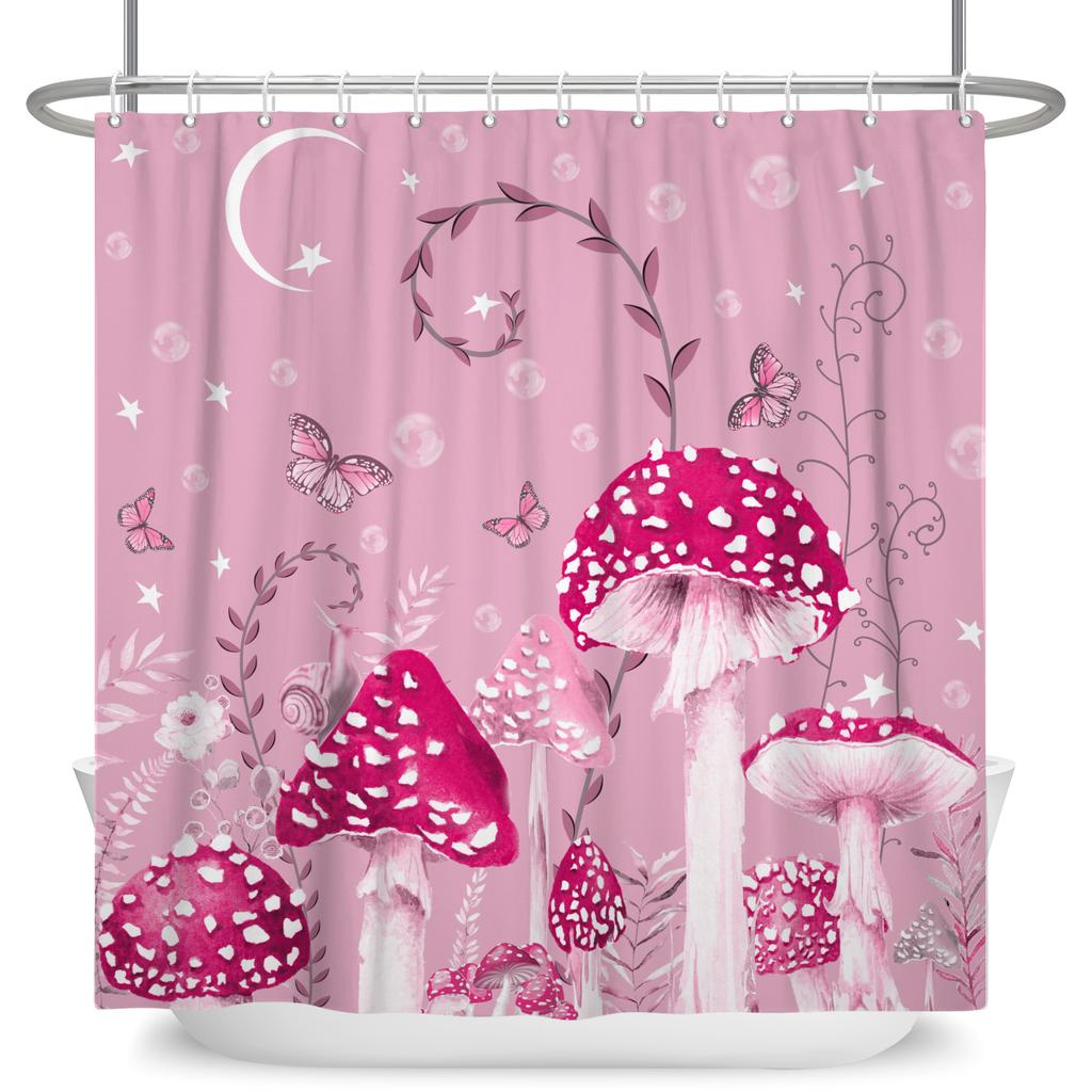 Enchanted Forest Shower Curtain Cartoon Magic Tale Mushroom Wonderland Gothic Shower Curtain Waterproof Bath Decor With Hooks