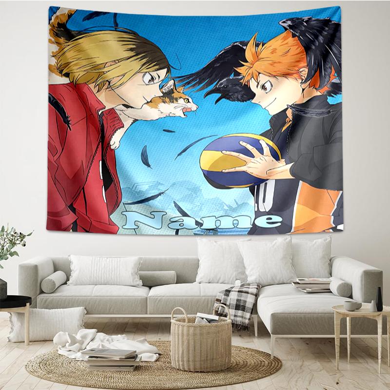 Custom Name Haikyu Print Tapestry, Backdrop, Easy Setup, Ideal for Bedroom, Office & Living Room, with Aesthetic Wall Hanging Decor.