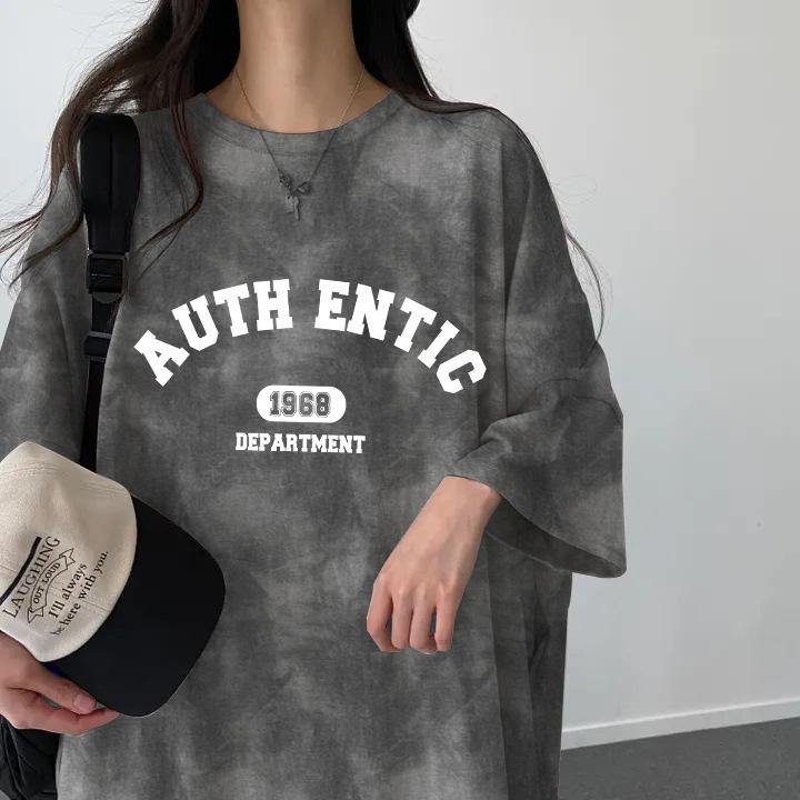 Summer 2024 Tie-Dye Short-Sleeve T-Shirt Dress: Women's Korean-Style Fashionable Print, Loose, Casual Mid-Length 