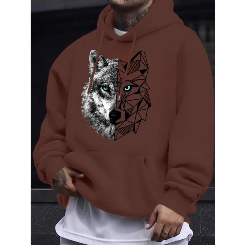 Men's Casual Versatile Style Fashion Hoodie, Wolf Print