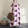 Cotton and linen printed round neck loose large size long sleeve fat MM plus fat plus size fake literary retro dress