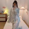 Pintura China a Tinta Estampada Ropa de Casa de Verano de Seda de Hielo Conjunto de Pijama de Manga Larga