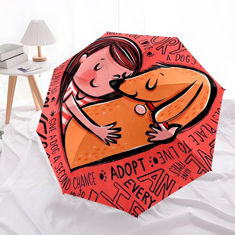 

1pc Adopt and Love: A Heartfelt Bond Between and Dog Umbrella with Plastic Handle,Compact & Stylish,Cartoon Pattern,Outdoor UmbrellaPT435