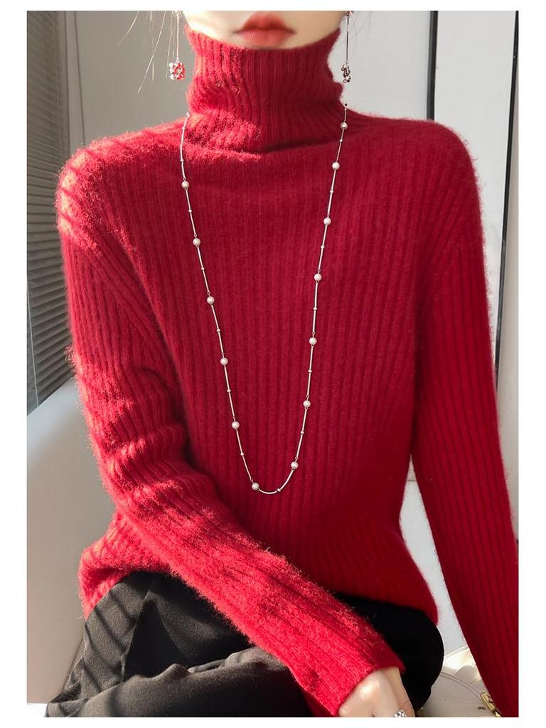 Damen Strickpullover mit hohem Kragen: Lässiger, schlank geschnittener Pullover für Herbst und Winter