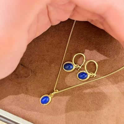 Light Luxury Retro High-End Oval Lapis Lazuli Necklace Ear Buckle Niche Personality Exquisite Elegant Suit