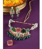 Multicolor Stones & Beads Multistrand Beaded Kundan Choker Necklace Earring & Ring Set For Women