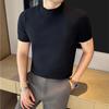 High Quality Solid Color Thick O-Neck Knitted T-Shirts Men Slim Fit Short Sleeve Knit Pullovers Korean Style Casual Tees Tops