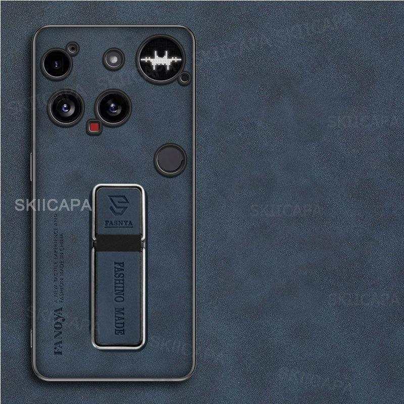 

Lambskin PU Leather Magnetic Holder Case for Nothing Phone 3 Matte Wireless Charging Shockproof Stand Cover for Nothing Phone 3A Pro Phone3 Nothing Phone (3) синій