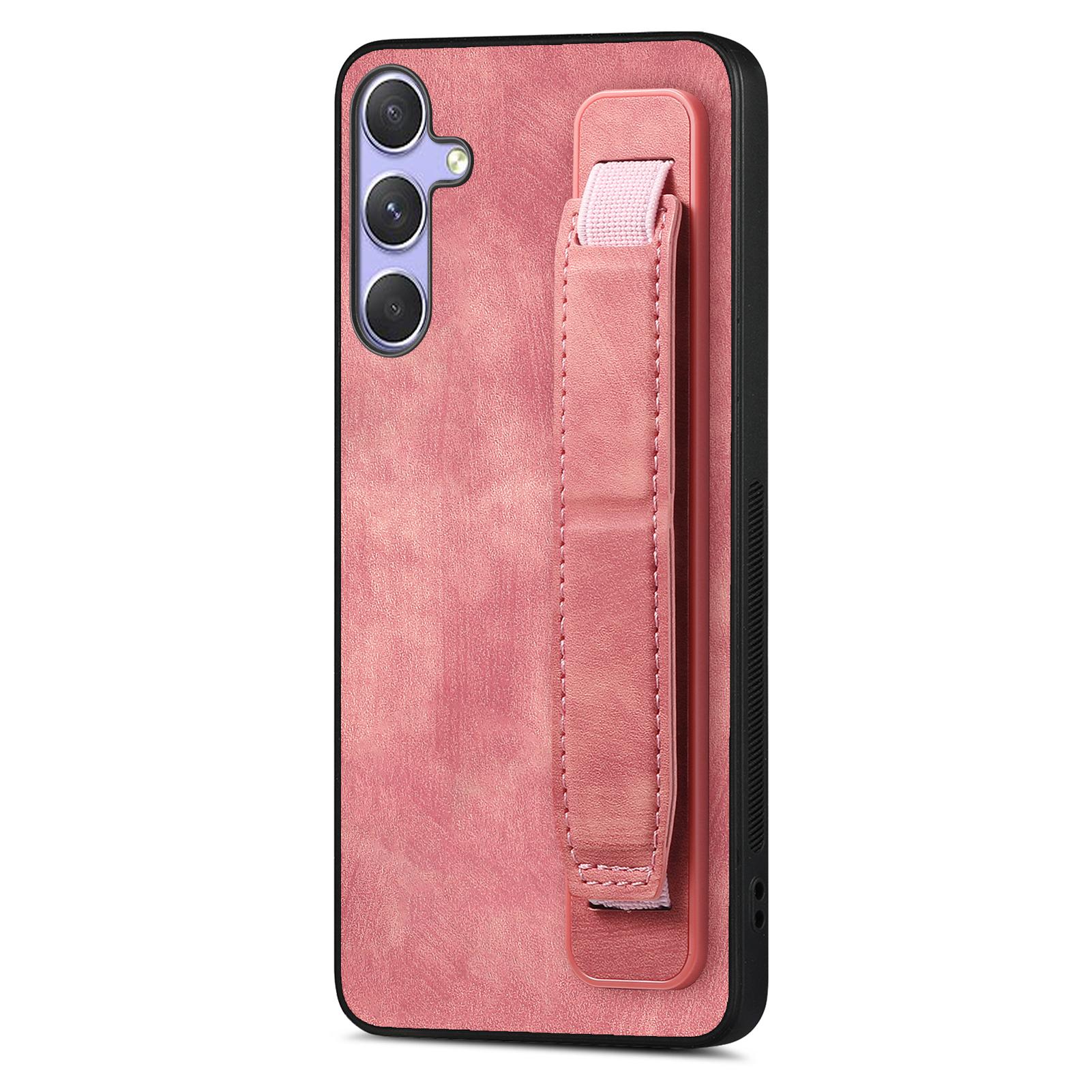

For Samsung Galaxy A56 5G Case with Wristband Kickstand Leather+TPU Phone Cover Pink