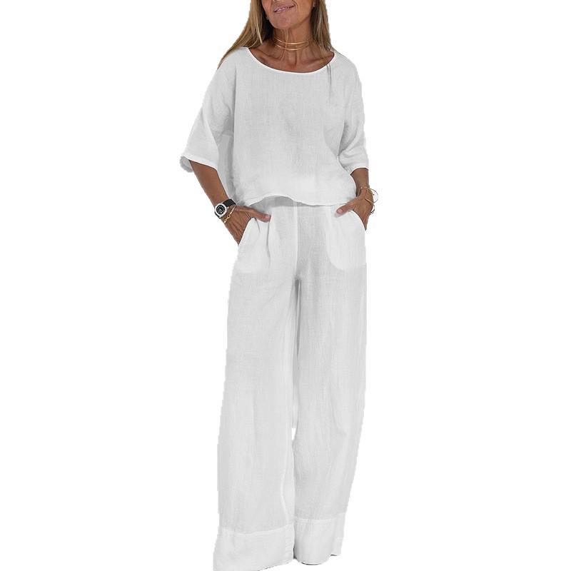 European & American Casual Fashion Set: Pocket Long Pants & Short-Sleeve Top for Summer & Autumn