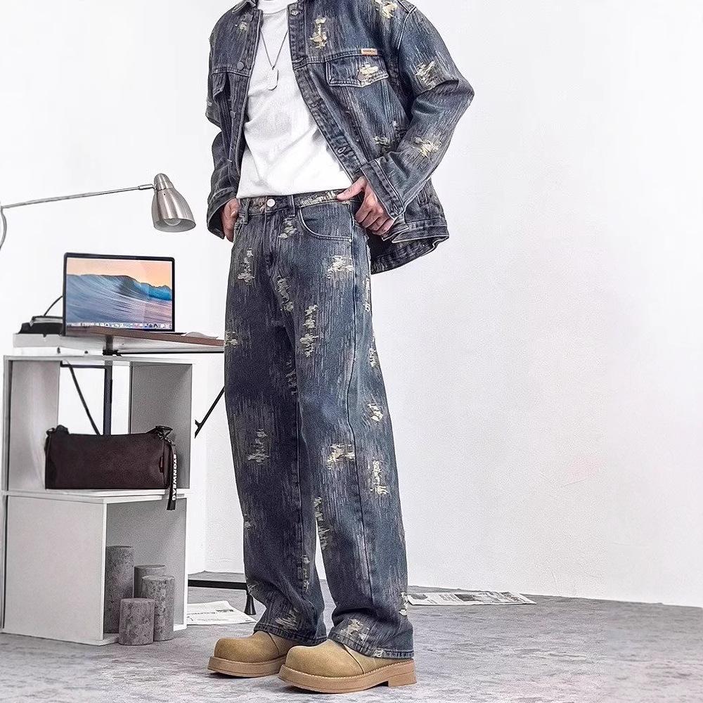 JYL Mens Jeans American Heavyweight Vintage High Street Slouchy Denim