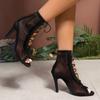 Fashion 2025Mesh High Heels Women Ankle Boots Pointed Toe Open Toe Fad Shoes