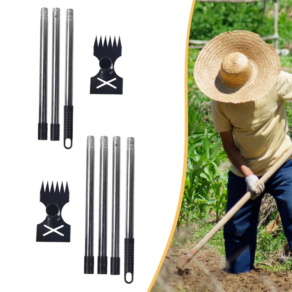 Weed Puller Tool 2 in 1 Manual Hand Rake for Uprooting Driveway Weeding 3 Section Handle