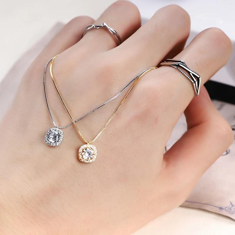 Kleine quadratische Zirkon Anhänger Halskette Mode einfache Frauen Luxus elegante glänzende Schlüsselbein Kette Halsketten Schmuck Party Geschenke Zubehör