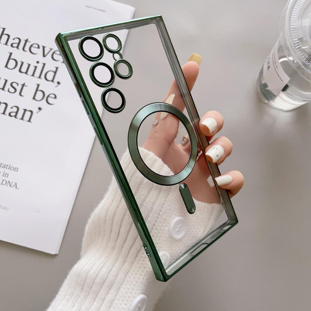 Suitable for Samsung S25ultra Phone Case A16 Transparent Magnetic Absorbing Galaxys23 Protective Case Full Pack Lens Anti Fall