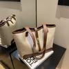 Large capacity canvas bag, new fashion contrasting colors, popular shoulder handbag, casual versatile messenger tote bag