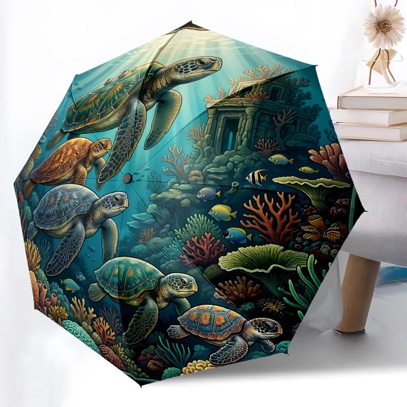1pc Sturdy 8-Bone Auto Umbrella, Ancient Celestial Glow Umbrella, Digital Printed, Foldable Umbrella for On-the-Go Outdoor Use