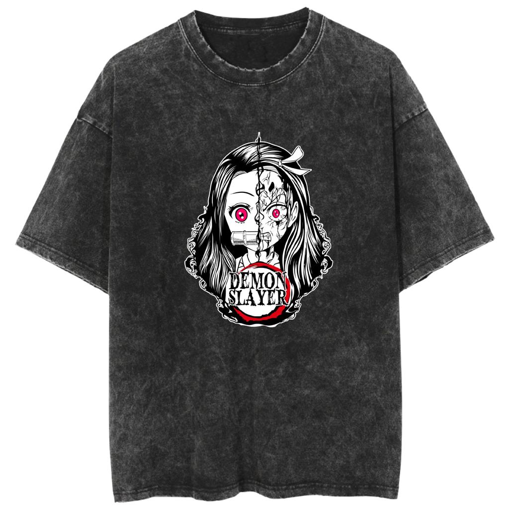 Manga Demon Slayer Graphic T-shirt Tanjirou Harajuku Vintage Washed Oversized T Shirt Men Women Clothing Short Sleeve