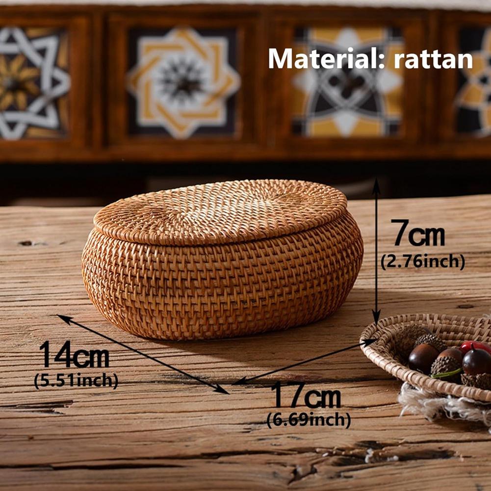 BHBL Rattan Box Storage Baskets with Lid, Rattan Basket, Handwoven Round Woven Basket, Desktop Decorative Box for Home,