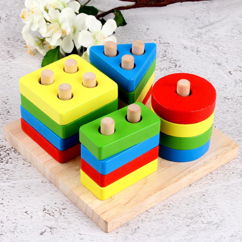 Wooden Blocks Geometry Set For Kids With Paint And Learning Features Puzzle