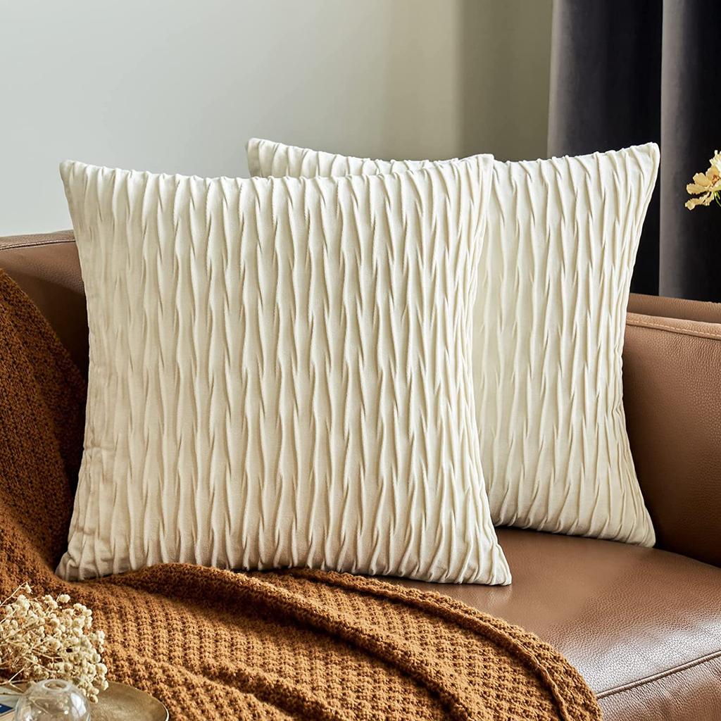 Kissenbezug für Sofa im leichten Luxusstil, einfarbig, nordisch, Ins-Kissenbezug, Samt, plissiert, gestreiftes Kissen