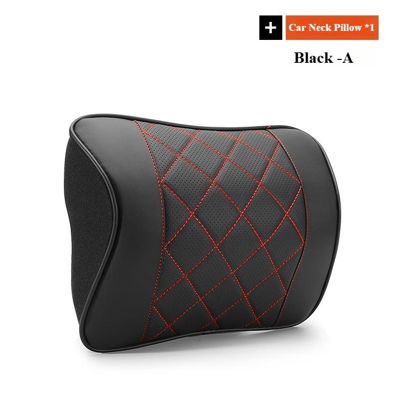 Nappa Leather Car Neck Cushion Waist Support Pillow Memory Foam Car Headrest Lumbar Support Seat Accessories Car Neck Pillow Set