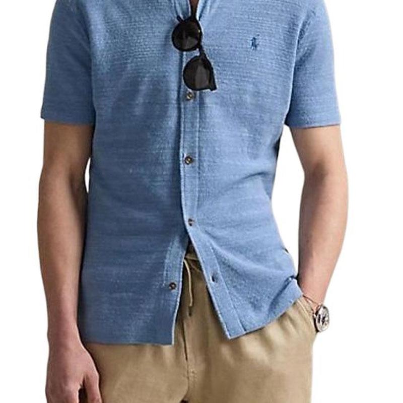 Polo Ralph Lauren Solid Logo Single-Breasted Short Sleeve Shirt Men Shirts Sea-Blue MNPOSWE1N820072-400