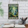 2D Flat, Vintage-Inspired Metal Wall Art - "Into The Garden I Go To Lose My Mind" Quote, 8x12 Inch, Rustic Forest Scene with Hanging Chair, Ideal for