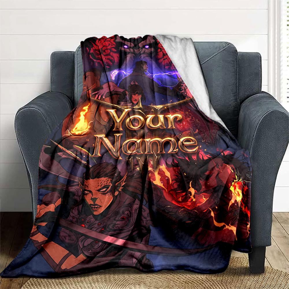 1pc baldurs gate Blanket with Custom Name, Gift, for Men and Women, Soft Blanket, Good for Sofa Bed Couch Travel, Lightweight Flannel Blanket