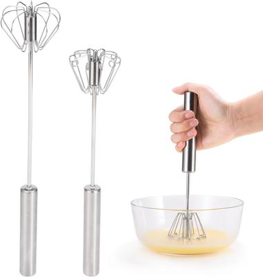 Edelstahl-Schneebesen, Handdruck-Dreh-Schneebesen-Mixer zum Aufschlagen von Sahne, Schlagen und Rühren (10+12+14 Zoll)