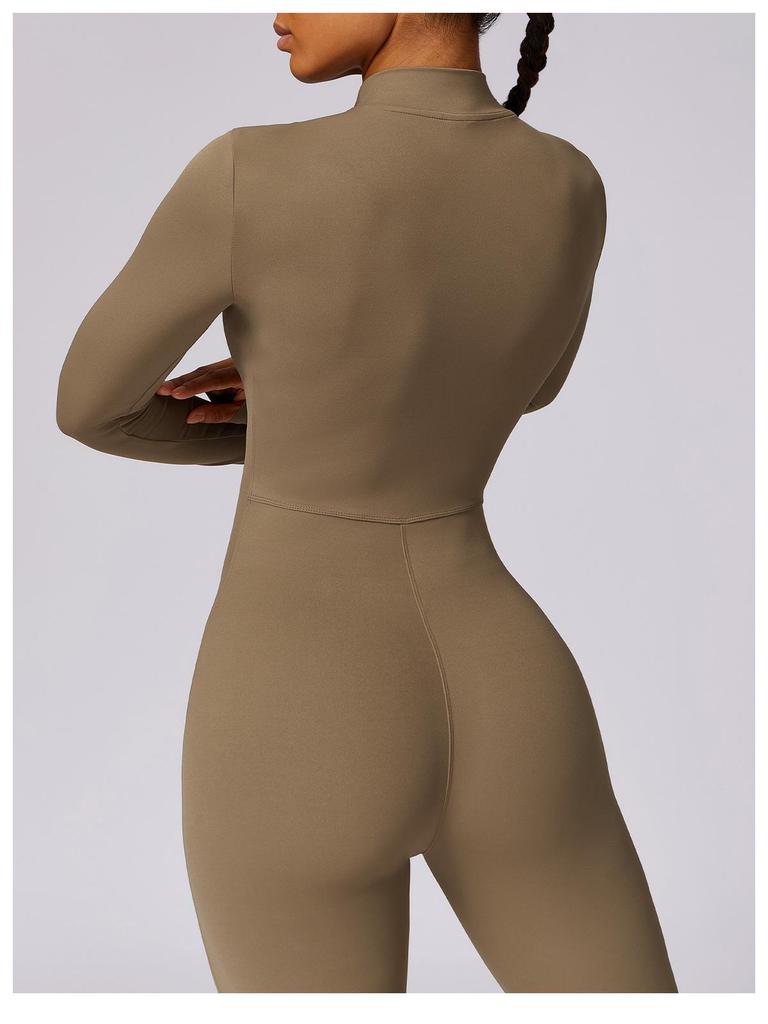 Europäischer & Amerikanischer Langarm-Reißverschluss-Body - Hüfthebende Fitness- & Yogahose für Damen in Schwarz