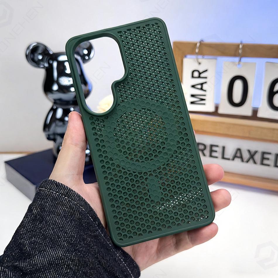 Magnetic Case For Samsung Galaxy S26 S25 Plus S24 S23 S22 Ultra Pure Color Honeycomb Heat Dissipation Frame Cover For Magsafe