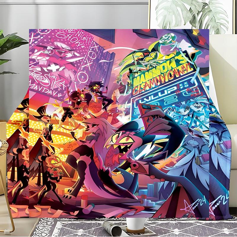 Cityscape Hazbin Nightmares Blanket Flannel Throw for Sofa, Indoor, Camping, Living Room, Office, Chair, And Bed Soft Birthday Gift