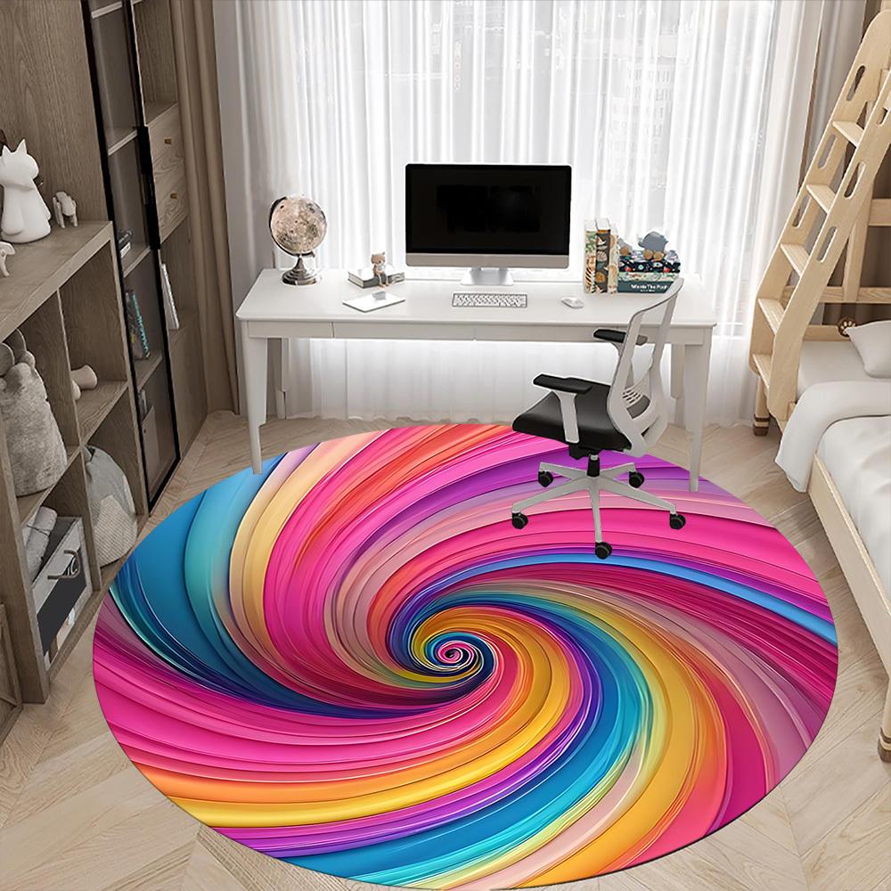 1pc Colorful Swirl Pattern Chair Carpet for Office, Round Non-Slip Durable Large Size Office Carpet, Suitable for Office, Beautiful Decoration