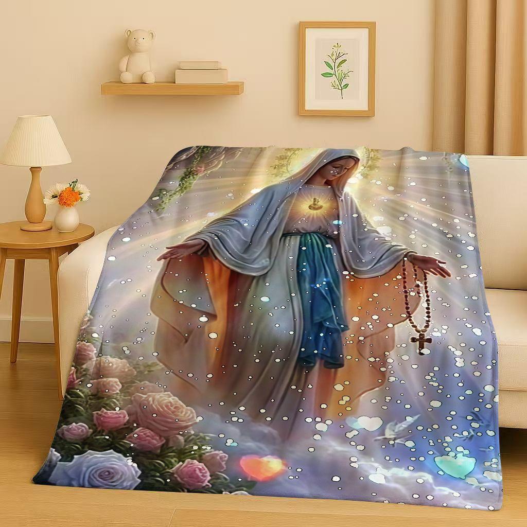 Classic Jesus Virgin Mary Art Flannel Blanket,Ultra Soft Warm Plush Throw for Home Bedroom Bed Sofa Cover Office Travel Gift Kid