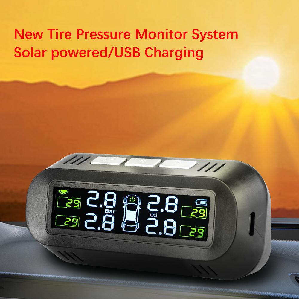 4 Exteral Sensors Solar TPMS Car Tire Pressure Monitoring System Digital LCD Display Auto Tyre Tester Security Alarm Accessories