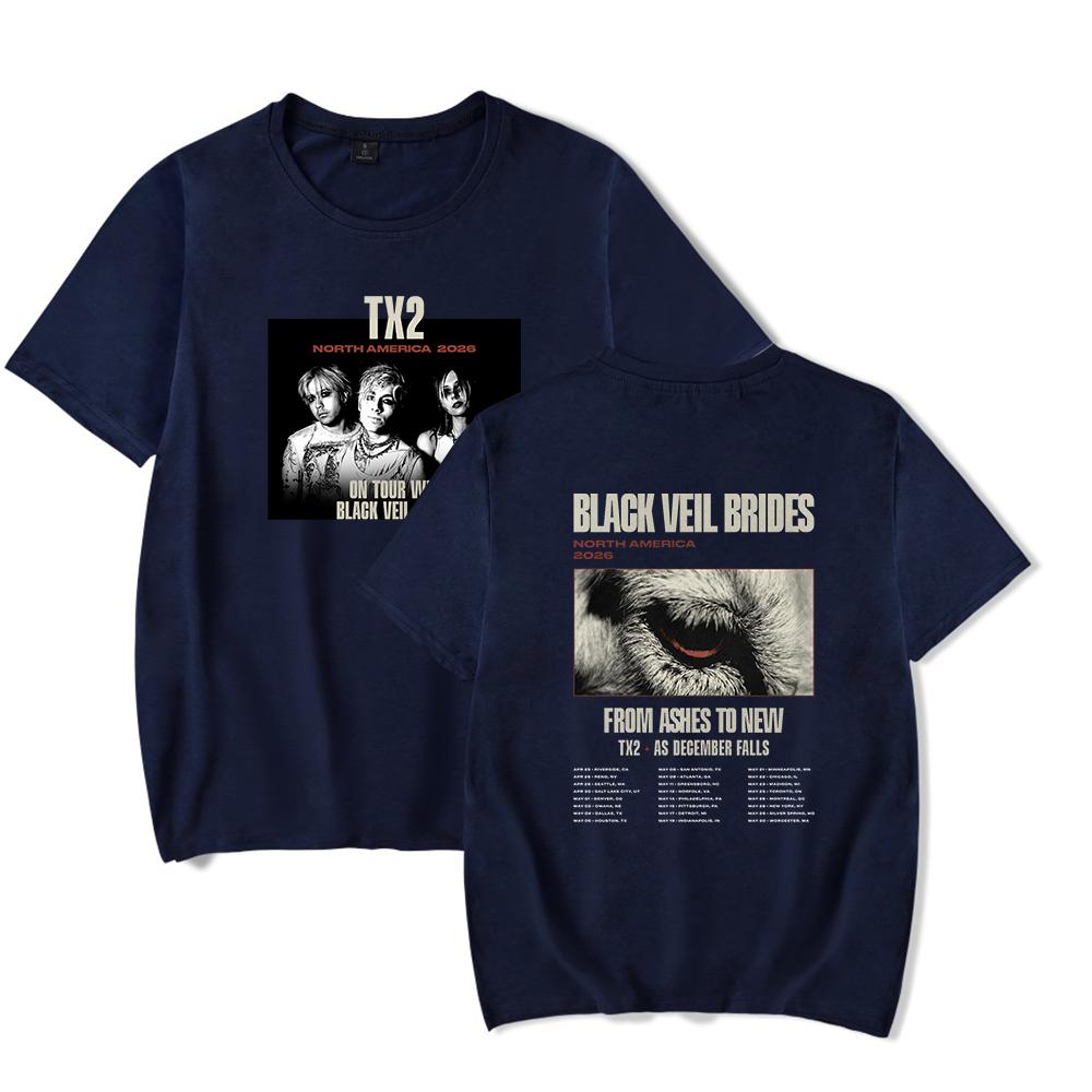 Tx2 Black Veil Brides Tour Tee TShirt 2026 Tour merch Unisex Graphic Tee Streetwear Fashion Short Sleeve Top for Fans S