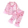 Kids' Christmas Bow Pajama Set - Casual Long Sleeve with Frayed Edges