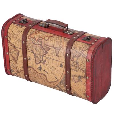Vintage Suitcase Portable Composite Wood Map Pattern Design Vintage Storage Chest